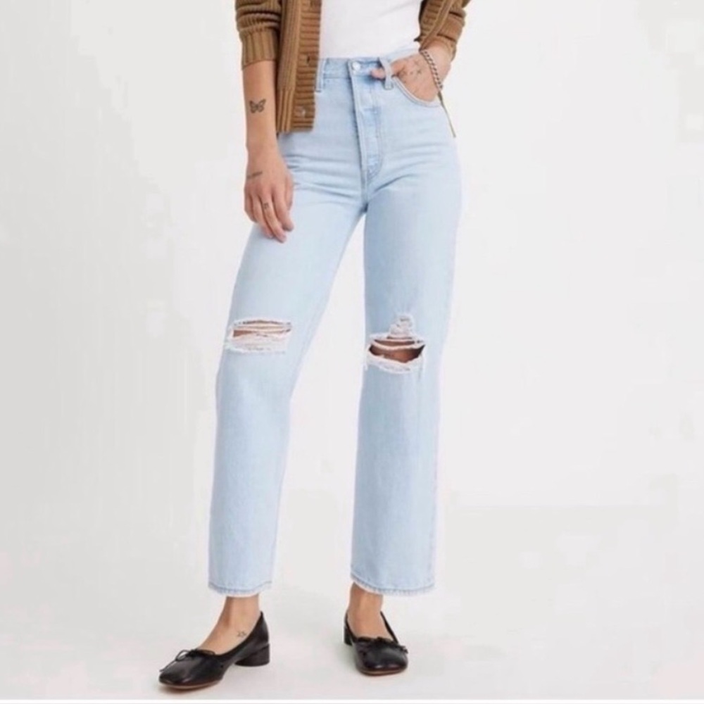 Levi's Light Blue Straight Leg Ripped Jeans